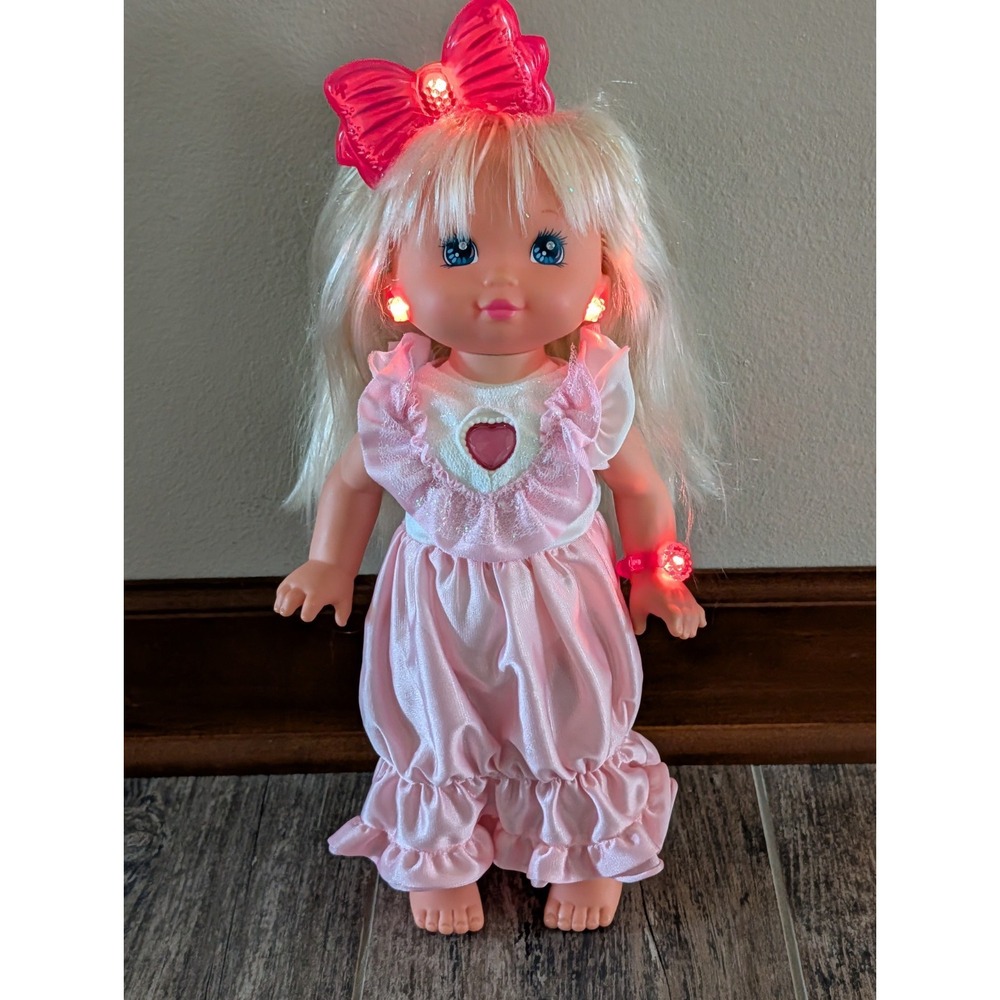 Vintage Mattel PJ Sparkles Doll Pink Dress Lights Up Tested Works 1988